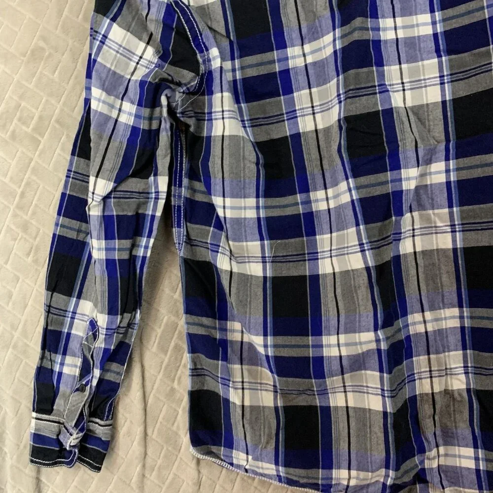 Route 66 Mens Medium Button Up Shirt Blue Plaid Pearl Snap Long Sleeve Western - Picture 13 of 15